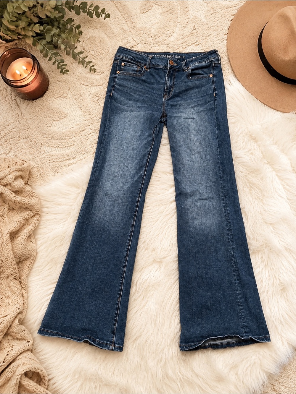 American Eagle Outfitters Dark Blue Flare Jeans Size 10 Short